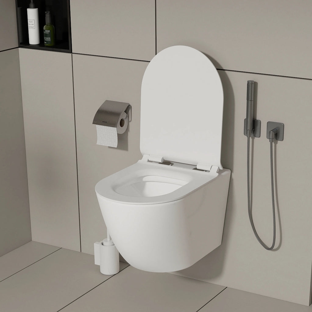 MEJE#MJ-2003R, Rimless Toilet Ceramic Nano Coating Hanging Toilet Wall Hung Toilet Bowl 21.65 x 14.17 x 14.96 inches Glossy Finish