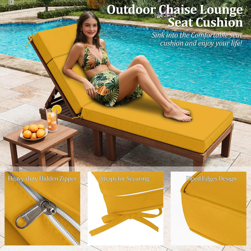 Kimunuk Outdoor Chaise Lounge Cushions set of 2, 80" x 26" x 4" Waterproof Pool Beach Recliner Replacement Cushions with Ties, Navy