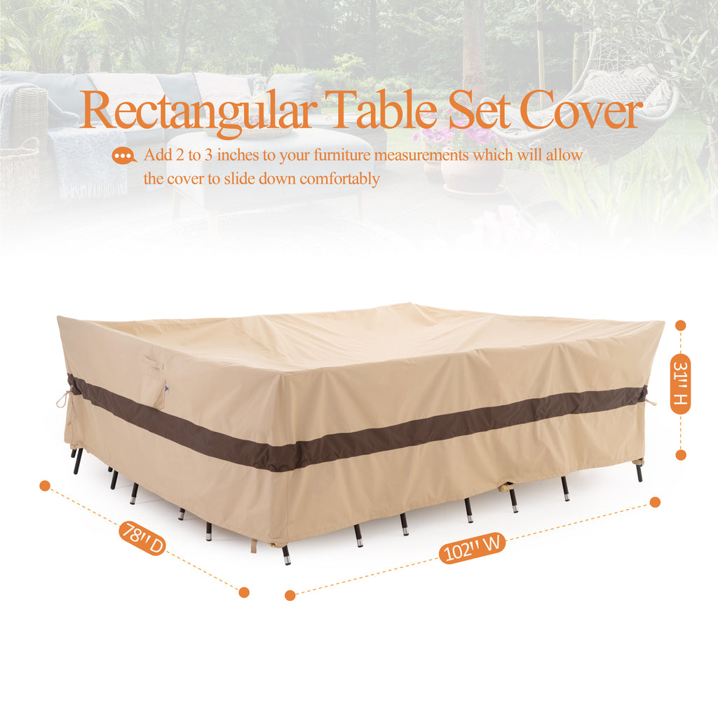 WJ-X3 X Large Waterproof Patio Outdoor Rectangular Table Cover, 136" W x 88" D x 36" H