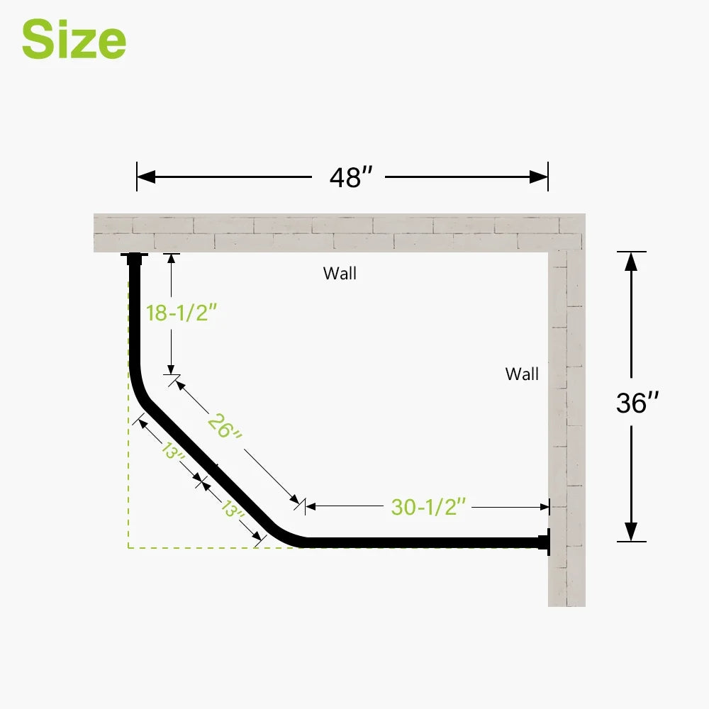 Naiture Stainless Steel 18-1/2" X 26" X 18-1/2" Neo-Angle Shower Curtain Rod with Ceiling Support, Brushed Nickel Finish