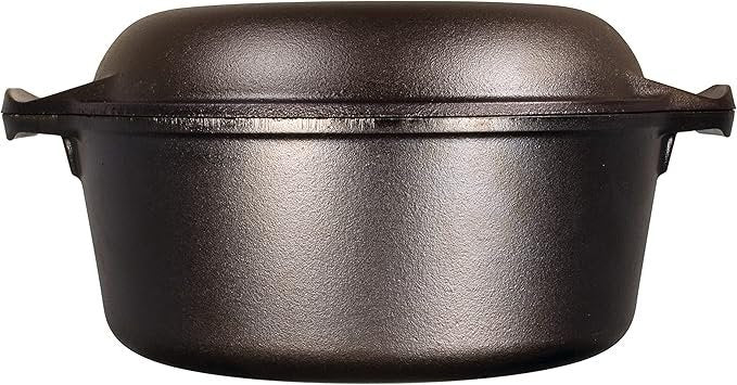 Lodge Cast Iron Double Dutch Oven – Pre-Seasoned 2-in-1 Cast Iron Cookware – Pot & Skillet Combo – Even Heat Retention – Oven-Safe, Versatile Pot – 5 Quart
