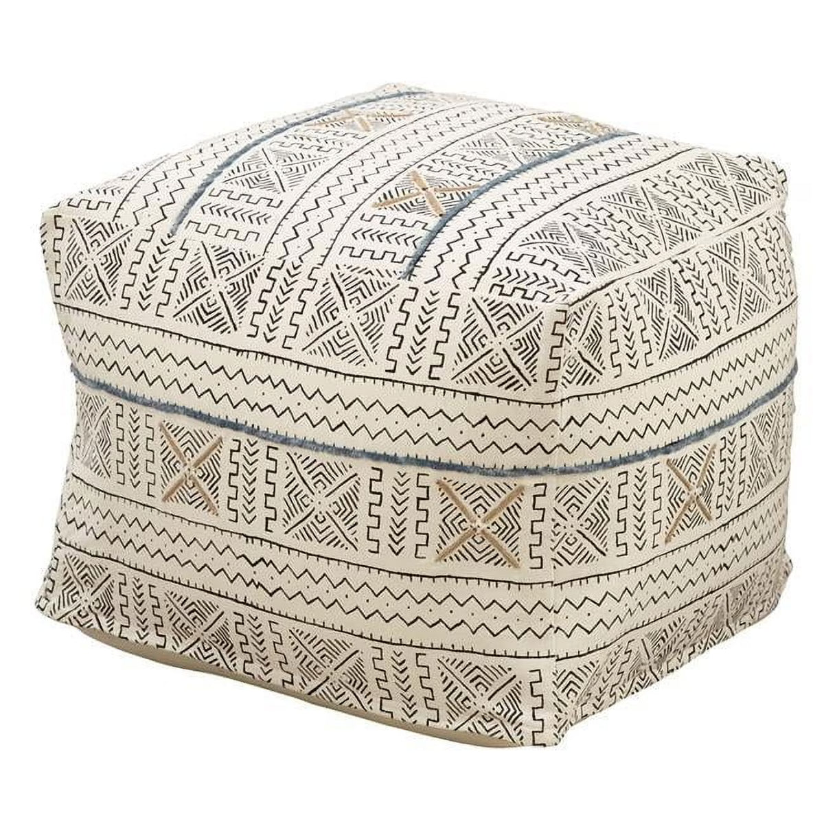 Saro Lifestyle PU663.W 20 x 20 x 14 in. Abstract Design Mudcloth Pouf, White