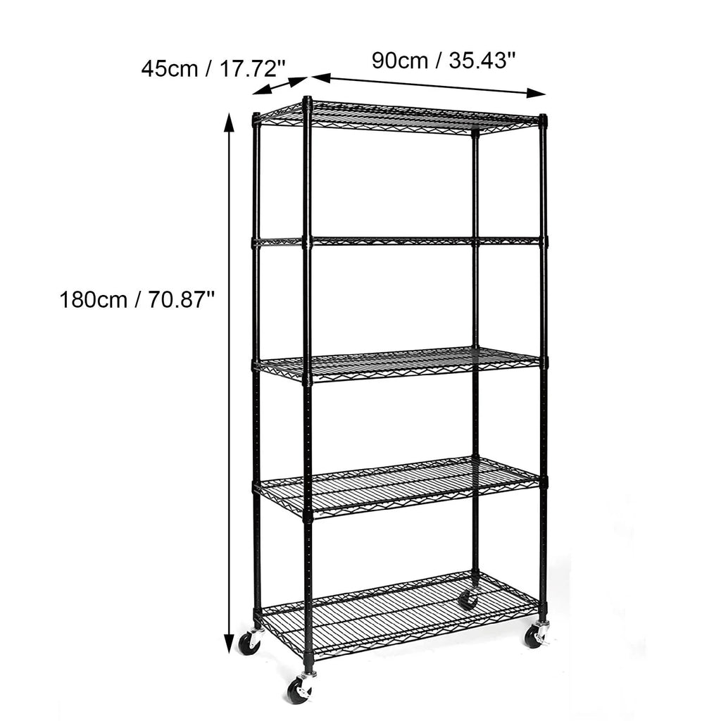 UBesGoo 35''L x 18''W x 71''H 5-Tier Storage Rack, Heavy Duty Wire Shelving Unit with Lockable Wheels, Black