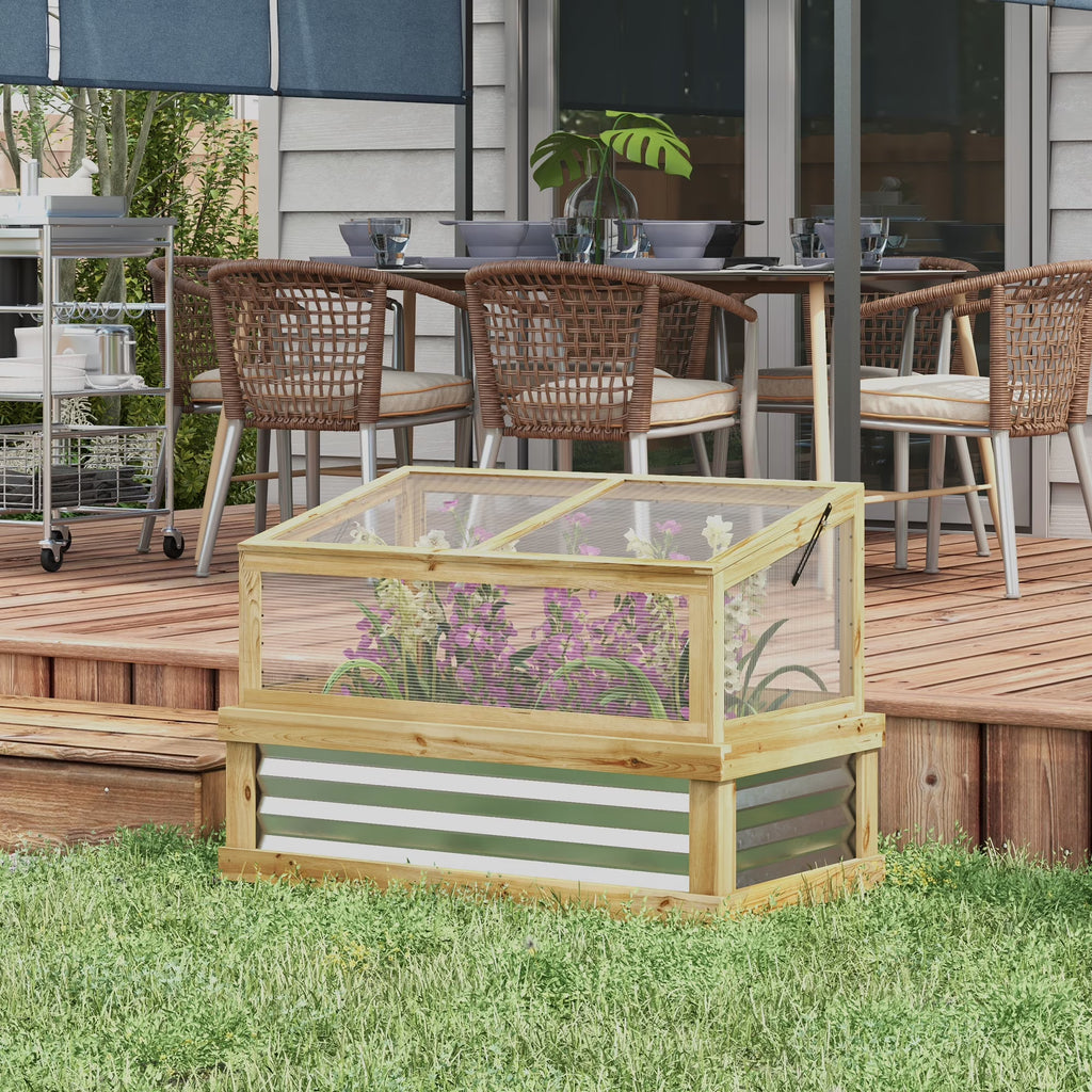 Outsunny Raised Garden Bed with Wooden Cold Frame, 41" x 22.5" x 28.25"