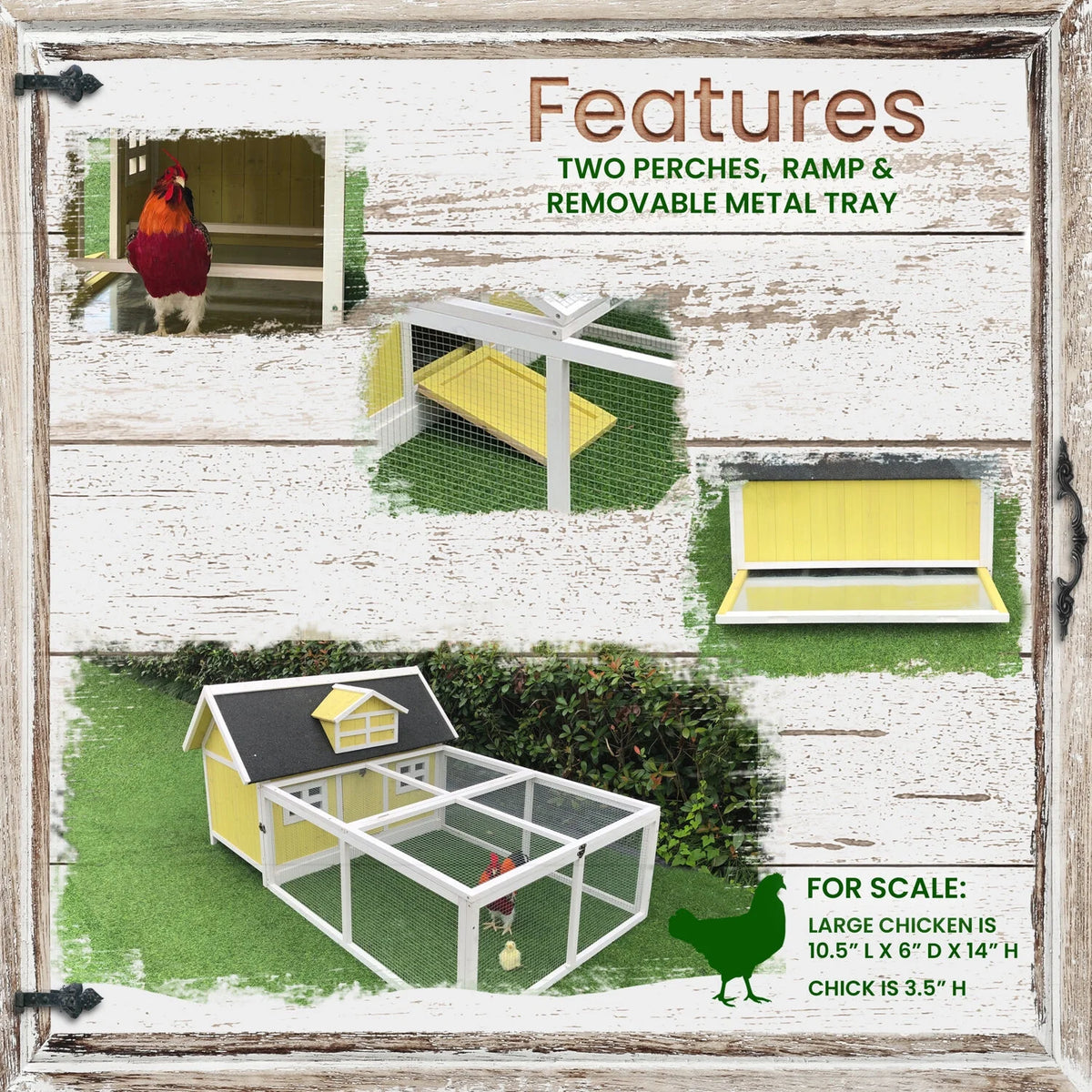 Hanover Outdoor Wooden Chicken Coop with Ramp, Large Wire Mesh Run, Waterproof Roof, Removable Tray 2.8 Ft. x 5.9 Ft. x 3.8 Ft.