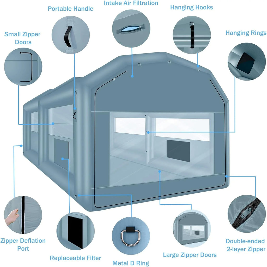 xhyhwyd Inflatable Paint Booth 20 x 13.5 x 9.7ft Portable Inflatable Spray Booth Tent with 1100W Blower for DIY Spray Car Parts Painting