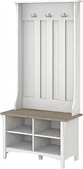 Bush Home Salinas Hall Tree with Shoe Storage Bench in Shiplap Gray and Pure White, Multi-Purpose Home Organizer, Entryway Solution with Seating and Hooks