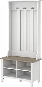 Bush Home Salinas Hall Tree with Shoe Storage Bench in Shiplap Gray and Pure White, Multi-Purpose Home Organizer, Entryway Solution with Seating and Hooks