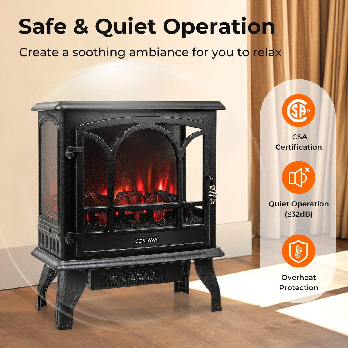 Costway 20'' x 23'' Freestanding 1400W Electric Indoor Fireplace