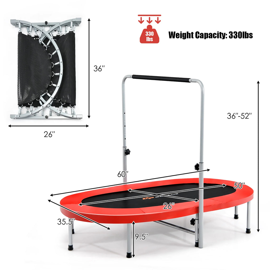 Goplus Adjustable Handrail Foldable Trampoline, Blue, 59.50" x 35.50" x 52.00"
