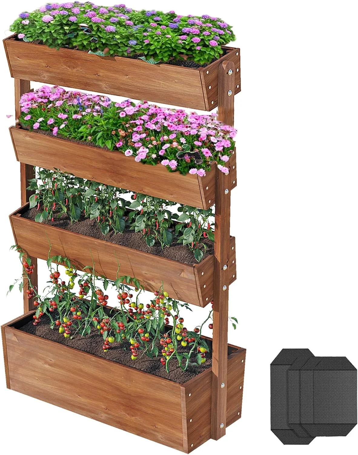 Jardinière surélevée Wilk 33,7 x 17,7 x 46, potager vertical en bois à 3 niveaux pour jardin, terrasse, balcon