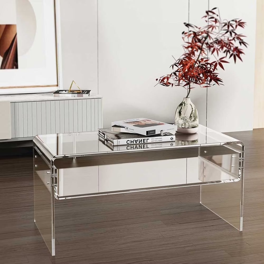 Ageszoe Coffee Table with Storage Shelf,Acrylic Modern Clear End Table,Kid's Table for Livingroom, 32"L x 16"W x 16"H"