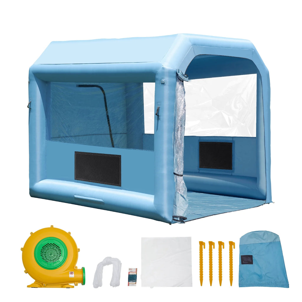 KFFKFF Portable Spray Shelter, 9.8 x 8.2 x 8.2 ft, Includes 550W Blower & Filtration System, Ideal for Motorcycles, Bikes, & Small Furniture