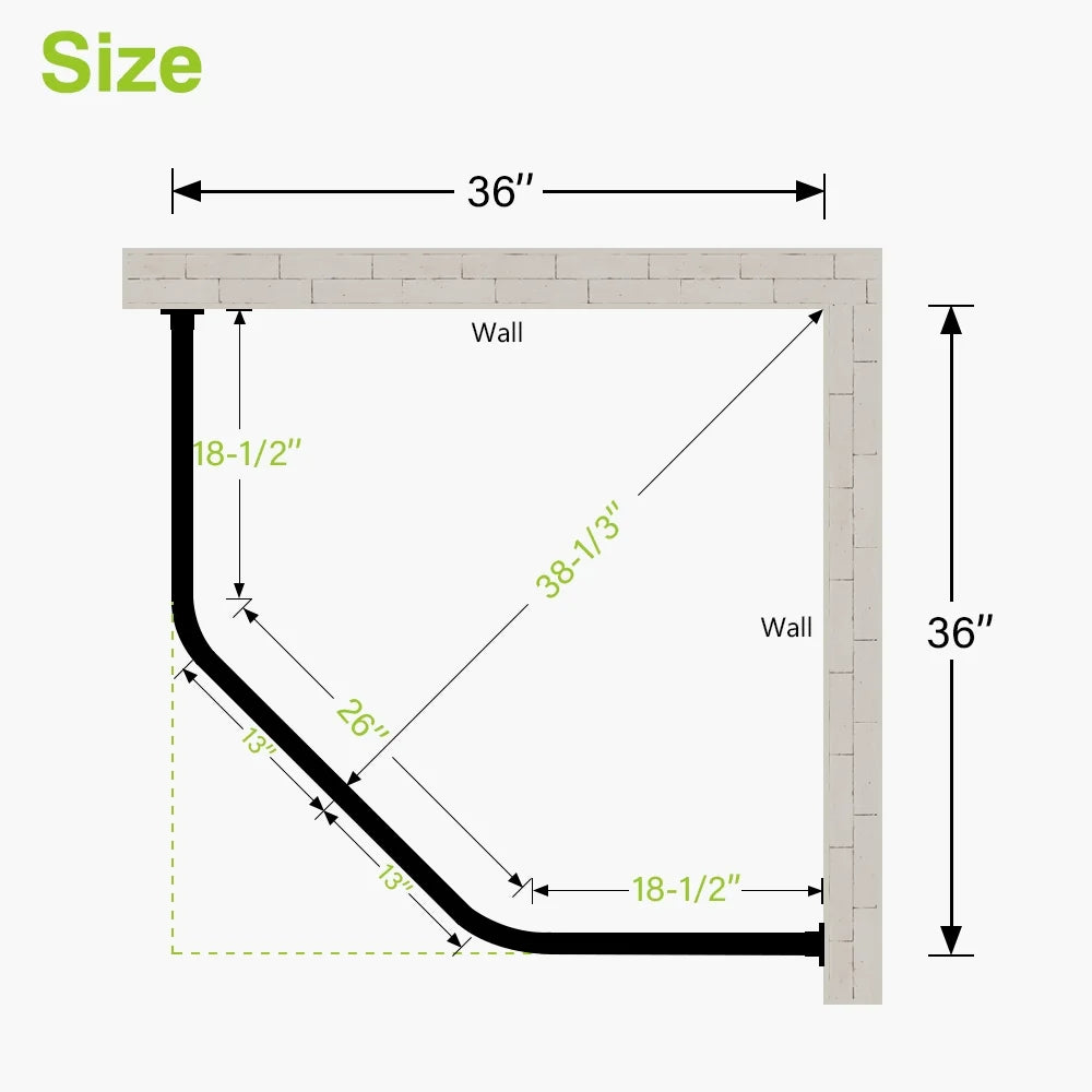 Naiture Stainless Steel 18-1/2" X 26" X 18-1/2" Neo-Angle Shower Curtain Rod with Ceiling Support, Brushed Nickel Finish