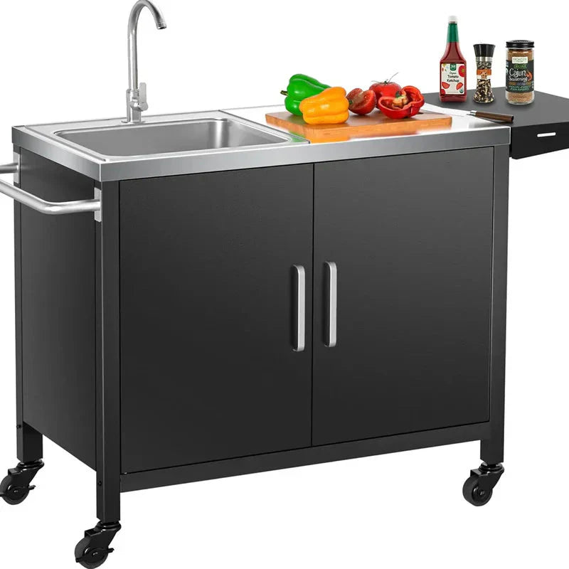 Outdoor Grill Table with Stainless Steel Sink - Metal Grill Cart Kitchen Island