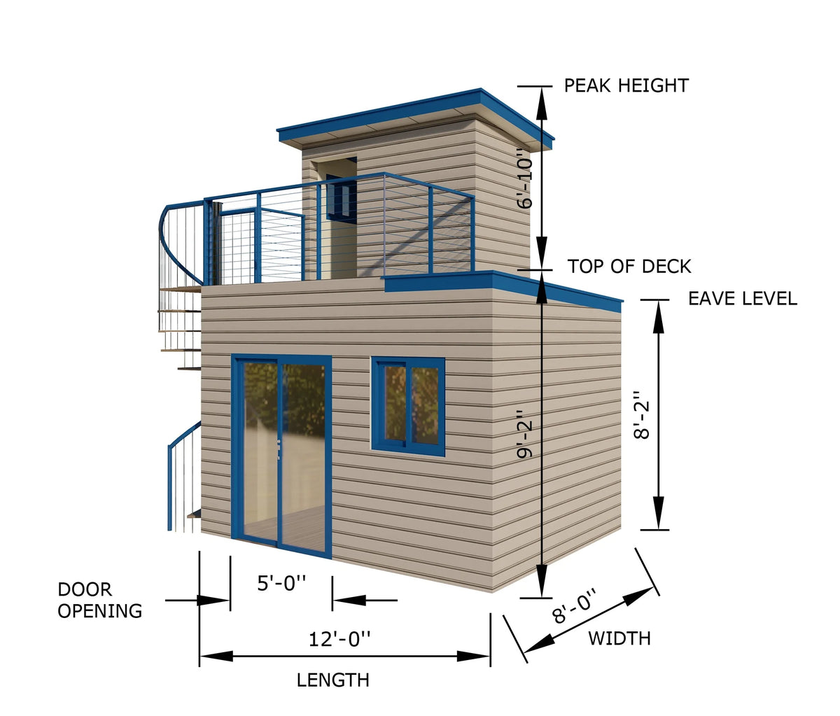 Well Done 1 Home Kits Small Spaces - Ocean View with Spiral Stairs - Assembled Size 12'W x 8'D x 16'H