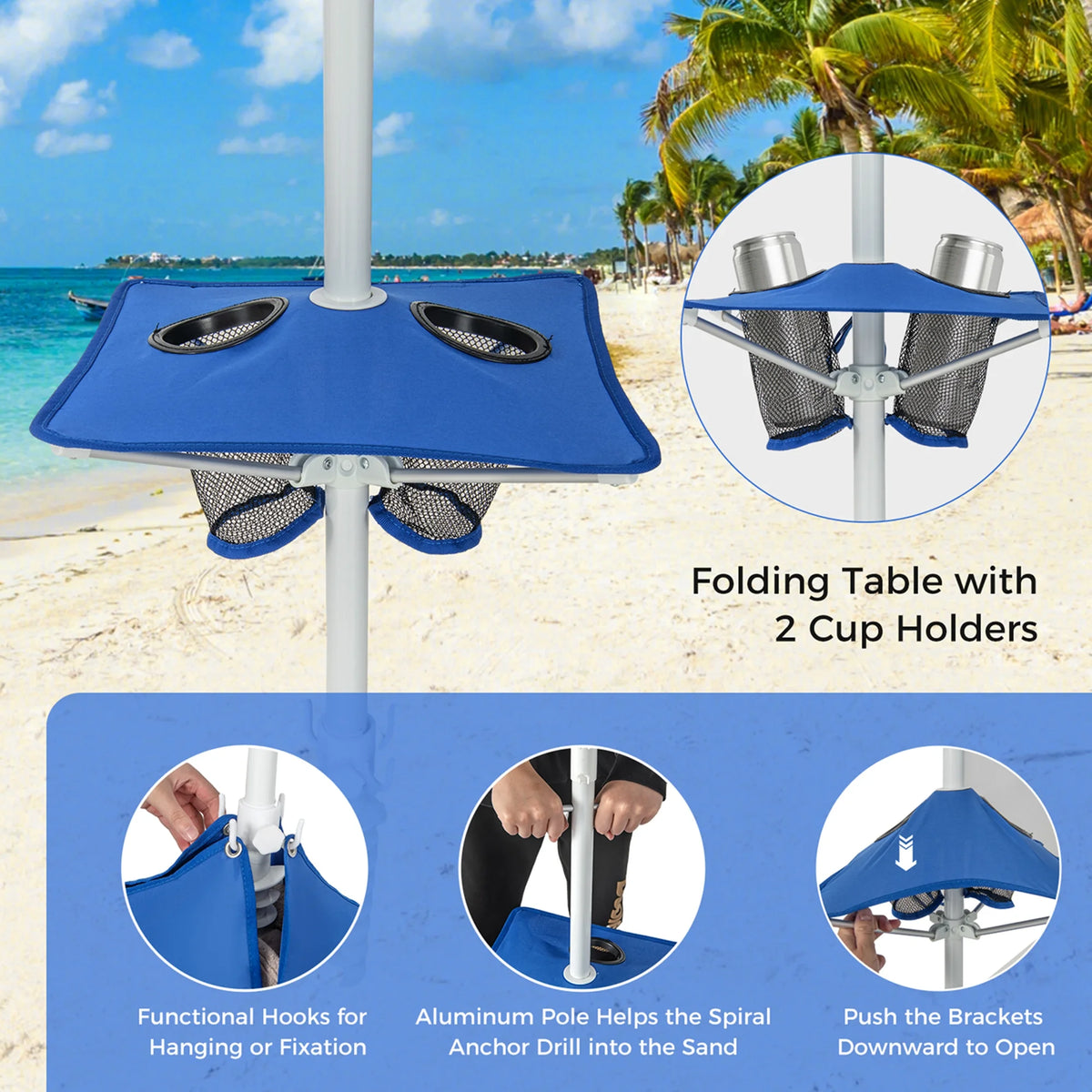 Tente de plage cabane Costway 6,6 pi x 6,6 pi, bleu
