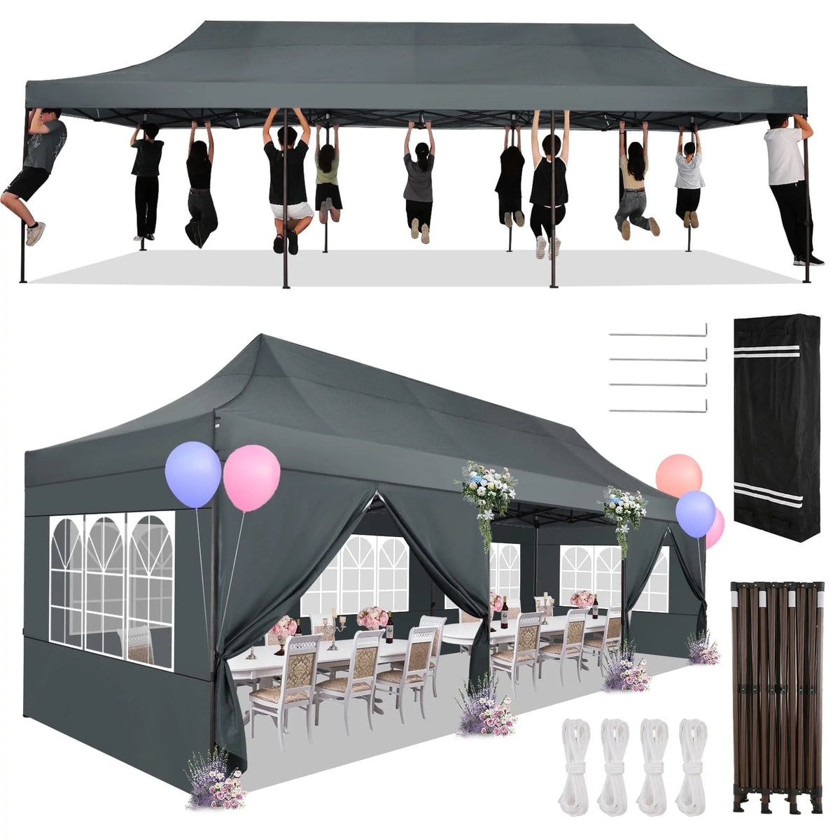 HOTEEL 10ft x 30ft Khaki Pop Up Outdoor Canopy, Waterproof