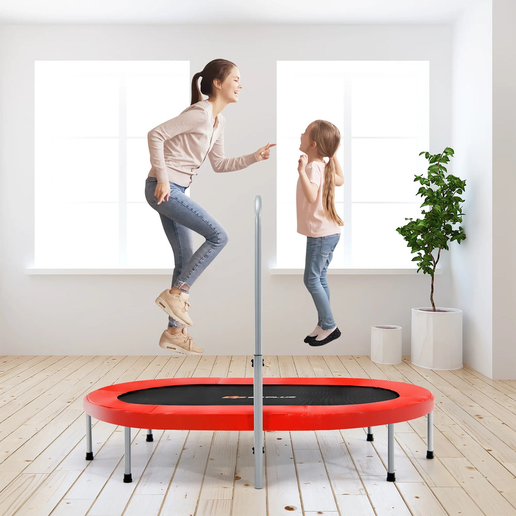 Goplus Adjustable Handrail Foldable Trampoline, Blue, 59.50" x 35.50" x 52.00"