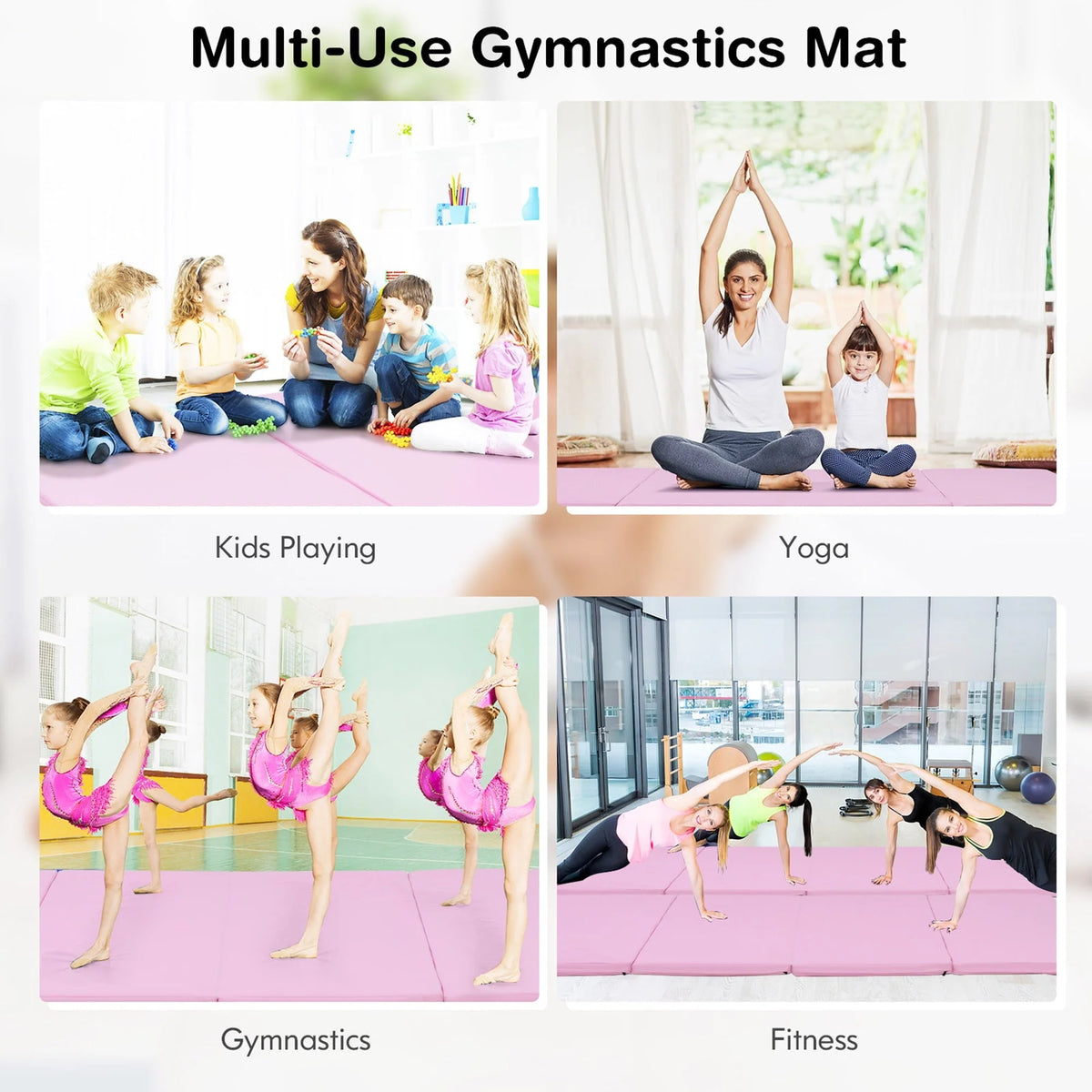 Gymax 8' x 4' x 2'' Folding Gymnastics Tumbling Mat Thickened Exercise Mat Pink