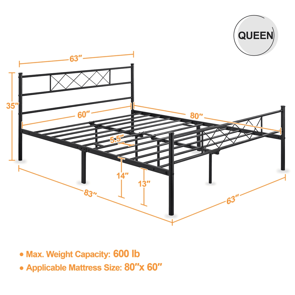 Easyfashion Journee x-Design Metal Platform Queen Bed, Black
