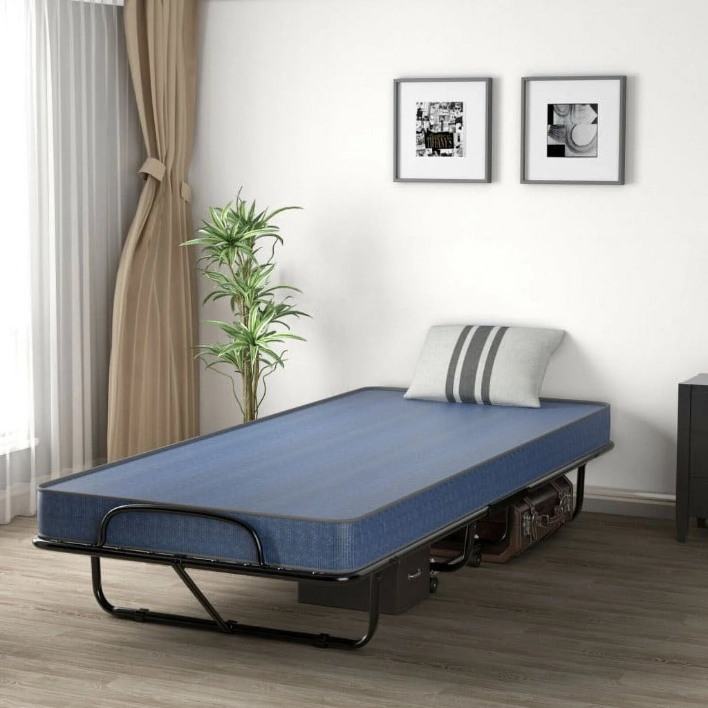 Folding Bed with Memory Foam Mattress, Rollaway Guest Metal Frame for Kids Adults, Portable Sleeping Spare for Bedroom Office, Easy Assembly, 79" x 39"x 15.5"