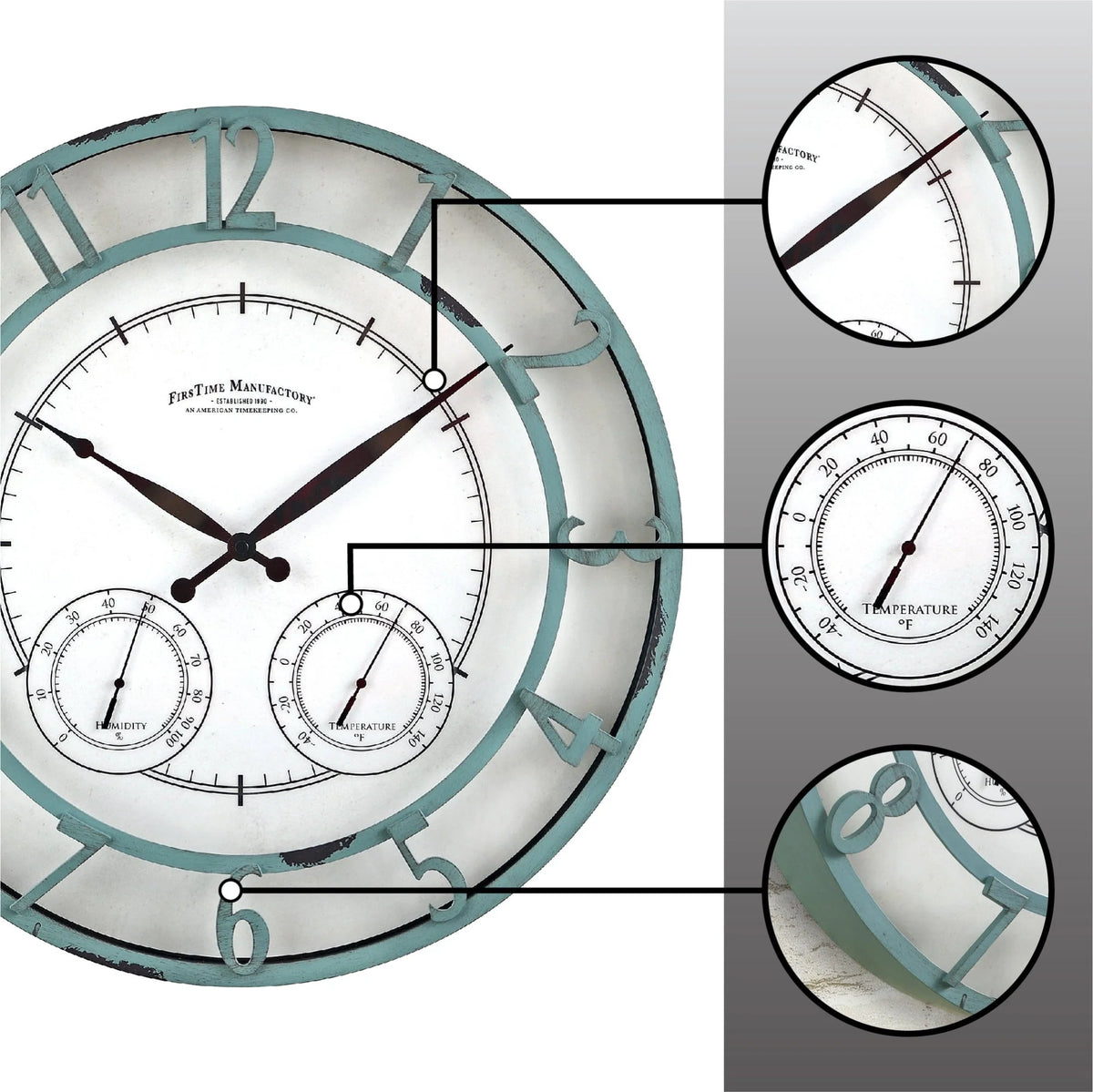 FirsTime & Co. Teal Laguna Outdoor Wall Clock, Farmhouse, Analog, 18 x 2 x 18 in