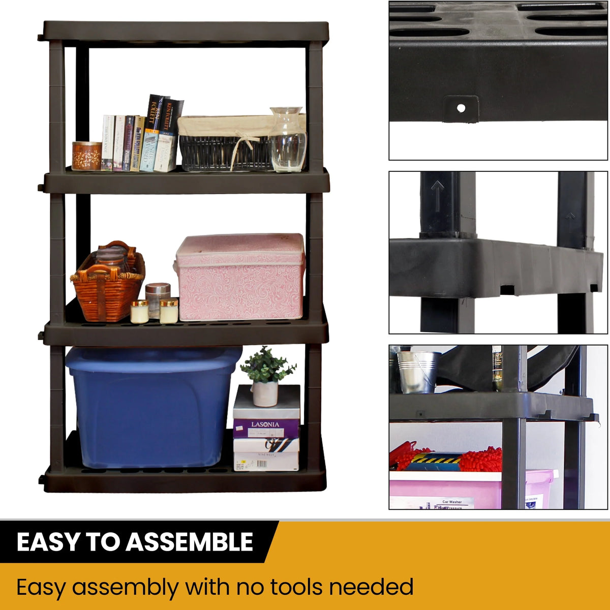 Hyper Tough Large 4-Tier Plastic Storage Unit, W36 x D18 x H56" Interlocking Multipurpose Home Storage Racks Organizer, Black