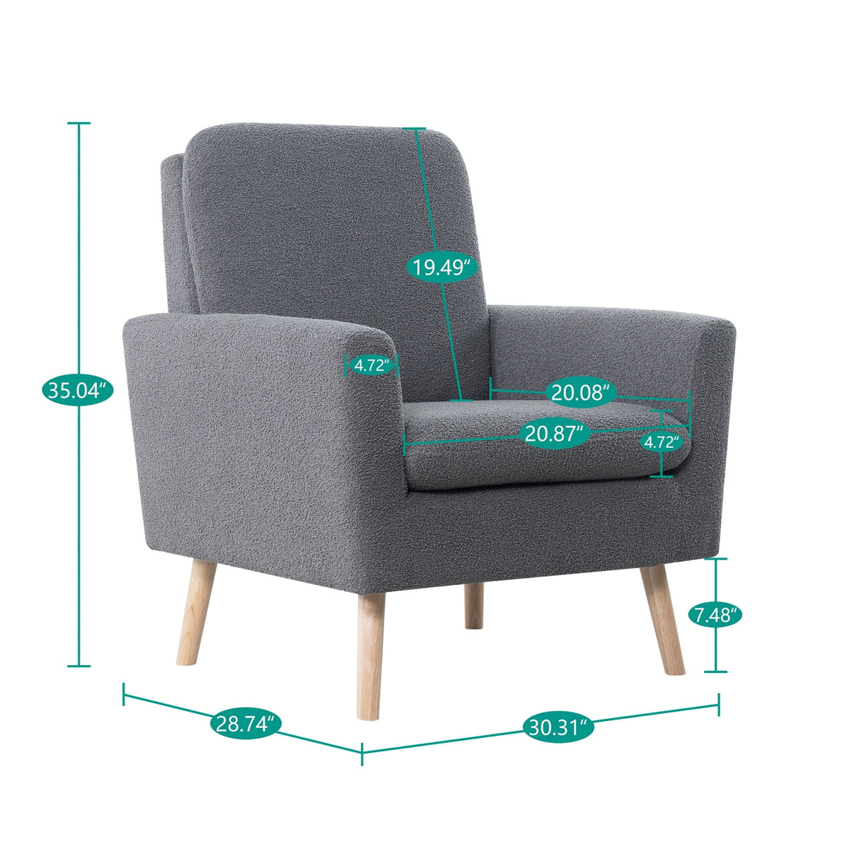 Naomi Home Frida Mid-Century Modern Accent Chair, Espresso Teddy Fleece Upholstered Armchair with Oak Legs, 28.74"D x 30.31"W x 35.04"H