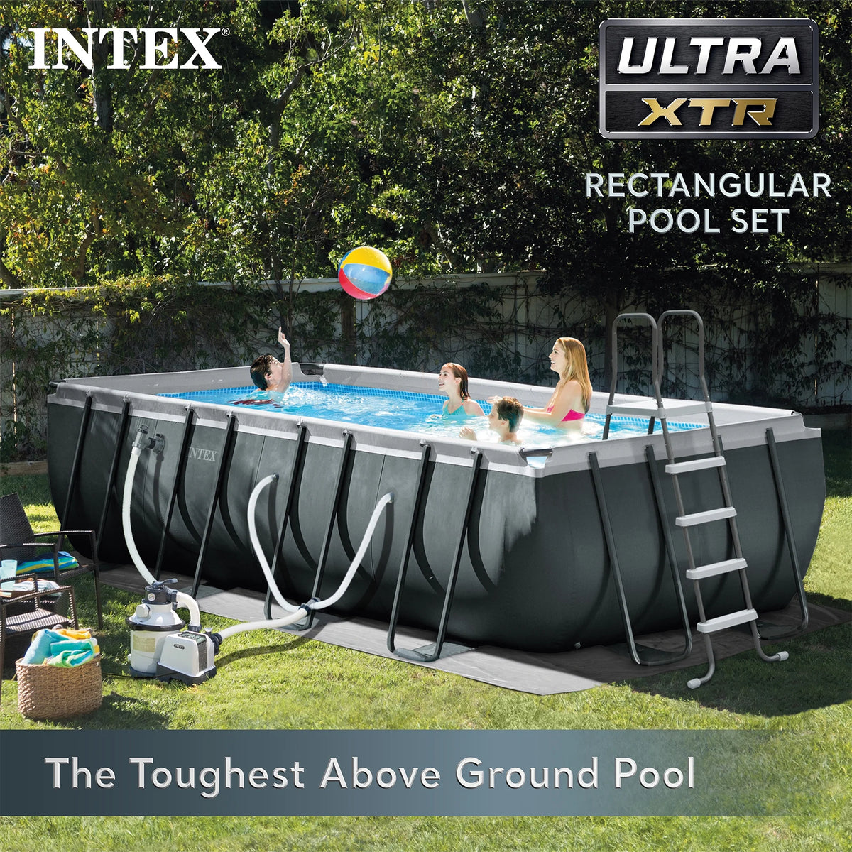 Piscine hors-sol INTEX Ultra XTR 5,49 m x 2,74 m x 1,32 m, bouées (lot de 2) et glacière gonflable