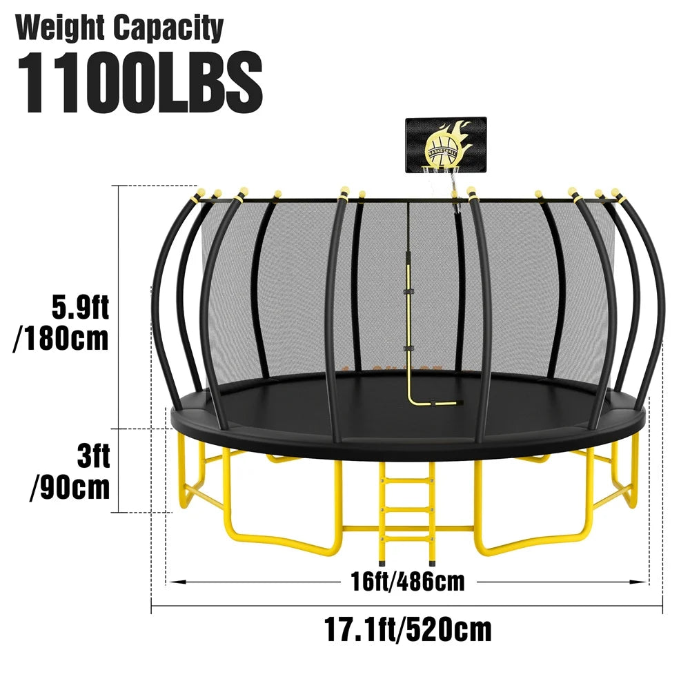 Trampoline citrouille JAMPOOCA avec filet de sécurité pour enfants et adultes, noir/jaune, 162 cm x 45 cm x 22 cm