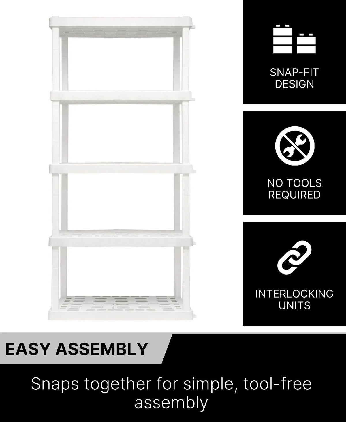 Oskar Plastic Storage Shelves 5-Tier Garage Organizer 74"H x 36"W x 18"D, White 750lb Capacity