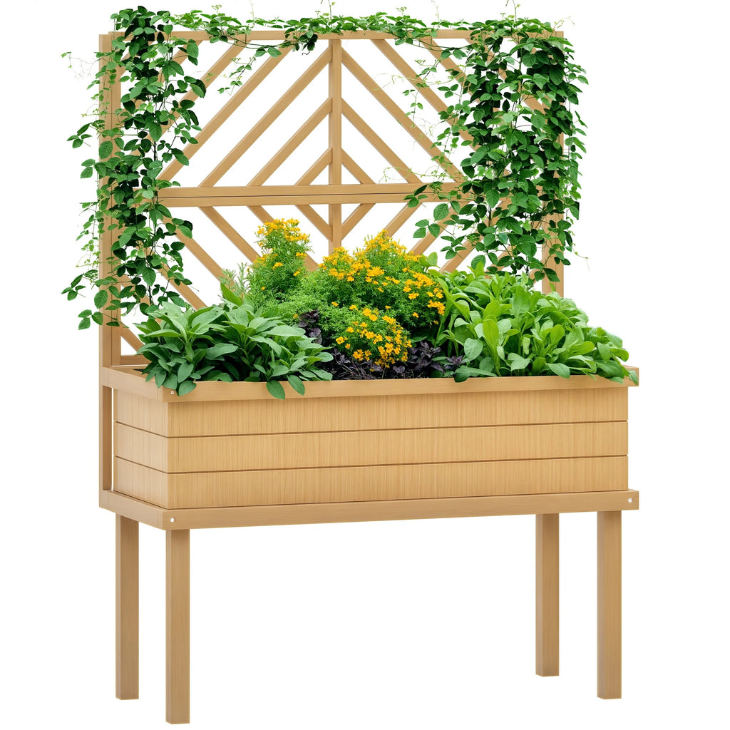 Jardinière surélevée GHooa avec treillis pour plantes grimpantes 104,8 cm L x 45,1 cm P x 139,7 cm H - Gris