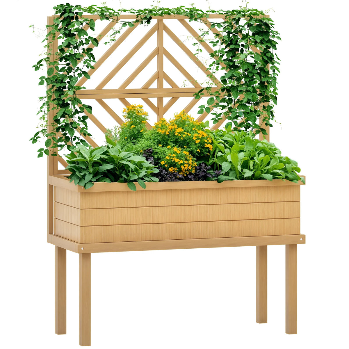 Jardinière surélevée GHooa avec treillis pour plantes grimpantes 104,8 cm L x 45,1 cm P x 139,7 cm H - Gris