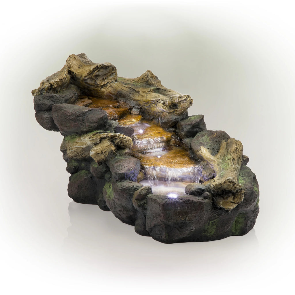 Fontaine de sol en polystone à cascade avec éclairage Alpine Corporation, 59 po x 16 po x 20 po, marron