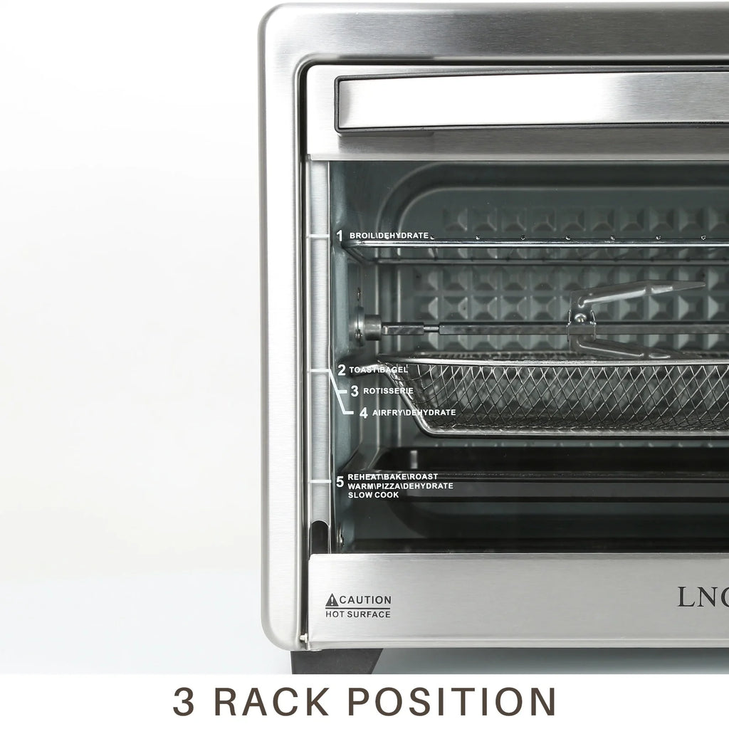 LNC 12-In-1 Large 34QT Countertop Toaster Oven Convection Rotisserie Air Fryer - 19.5" L x 15" W x 12.5" H Silver