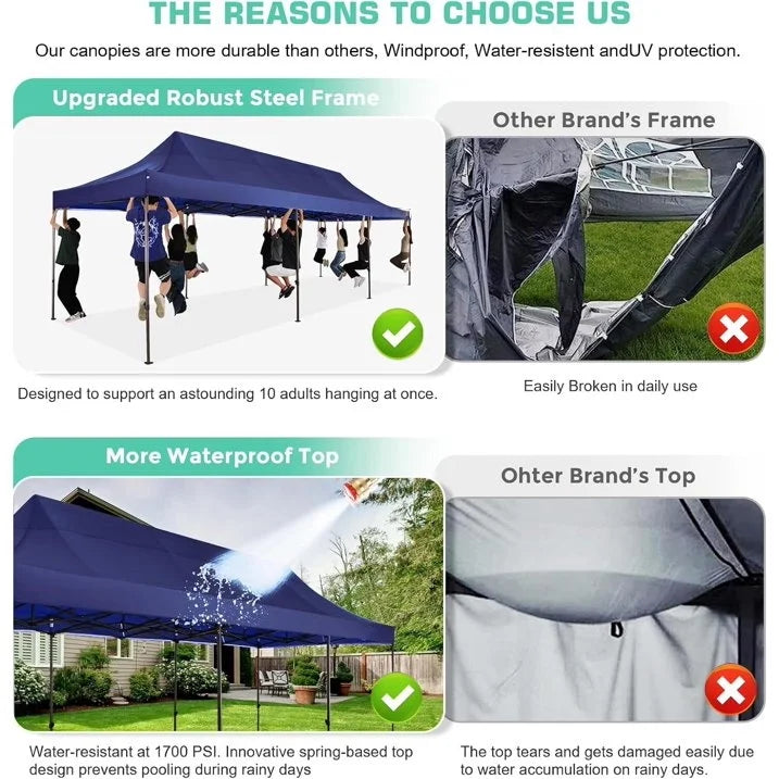 HOTEEL 10ft x 30ft Khaki Pop Up Outdoor Canopy, Waterproof