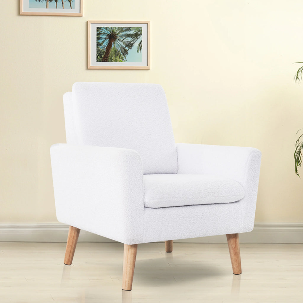 Naomi Home Frida Mid-Century Modern Accent Chair, Espresso Teddy Fleece Upholstered Armchair with Oak Legs, 28.74"D x 30.31"W x 35.04"H