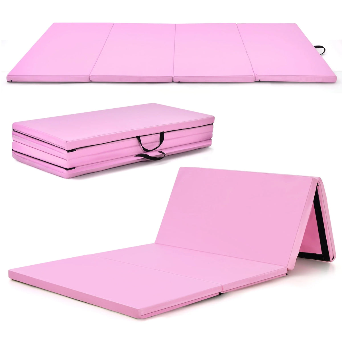 Gymax 8' x 4' x 2'' Folding Gymnastics Tumbling Mat Thickened Exercise Mat Pink