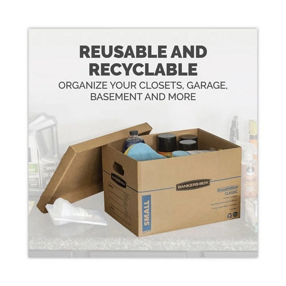 SmoothMove Classic Moving/Storage Boxes, Half Slotted Container (HSC), Medium, 15" x 18" x 14", Brown/Blue, 8/Carton - Bundle of 5 Cartons