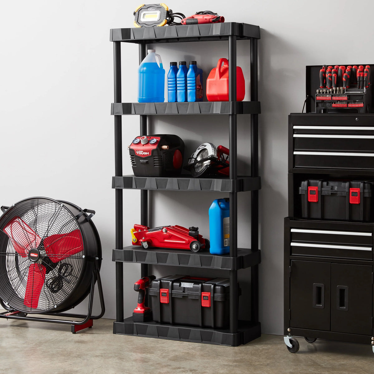 Hyper Tough Plastic 5-Tier Storage Shelf Unit 68.8"H x 30"W x 13.88"D, 350lb Total Capacity, Black