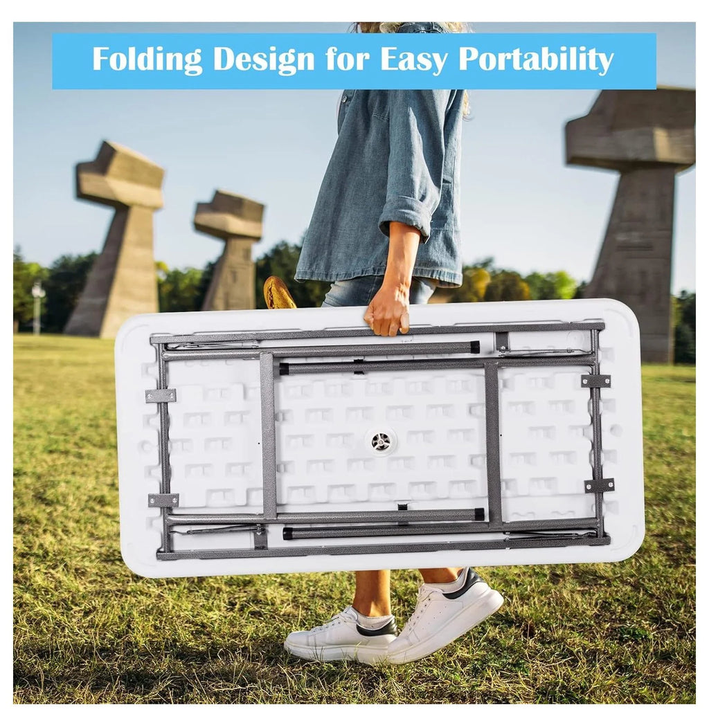 Table glacière pliante – Glacière à boissons portable, buffet avec jupe et système de drainage – Fête, pique-nique, barbecue, camping – Blanc 61 cm x 120,6 cm x 82,5 cm