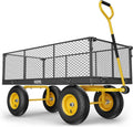Steel Garden Cart 2-in-1 1400 lbs Heavy Duty Utility Wagon with Removable Mesh Sides to Convert into Flatbed 240?? U-Turn 13" Pneumatic Tires Garden Wagon for Farm Yard Lawn Garden Camping