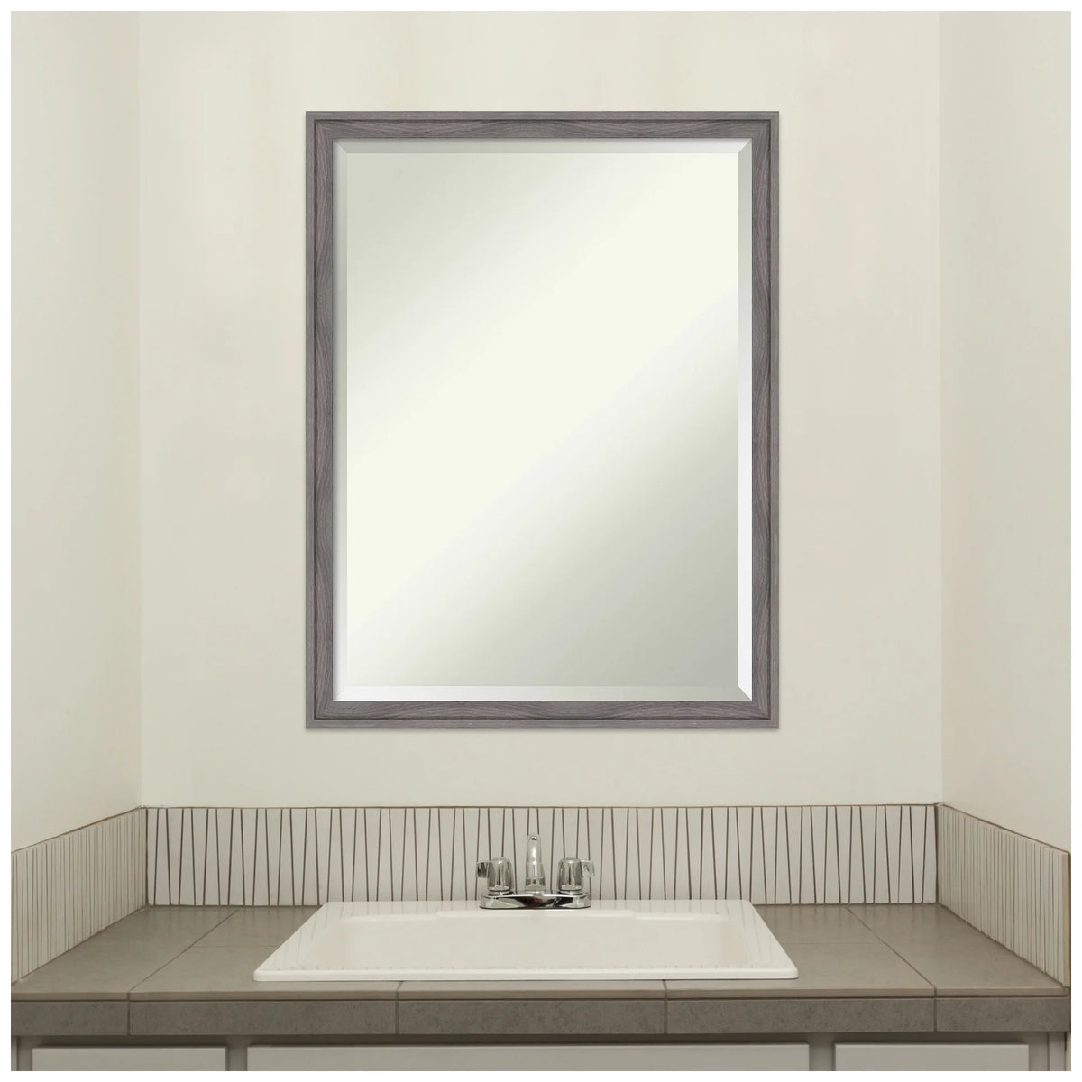 Amanti Art Florence Silver Beveled Wall Mirror 31.75 x 41.75 in.
