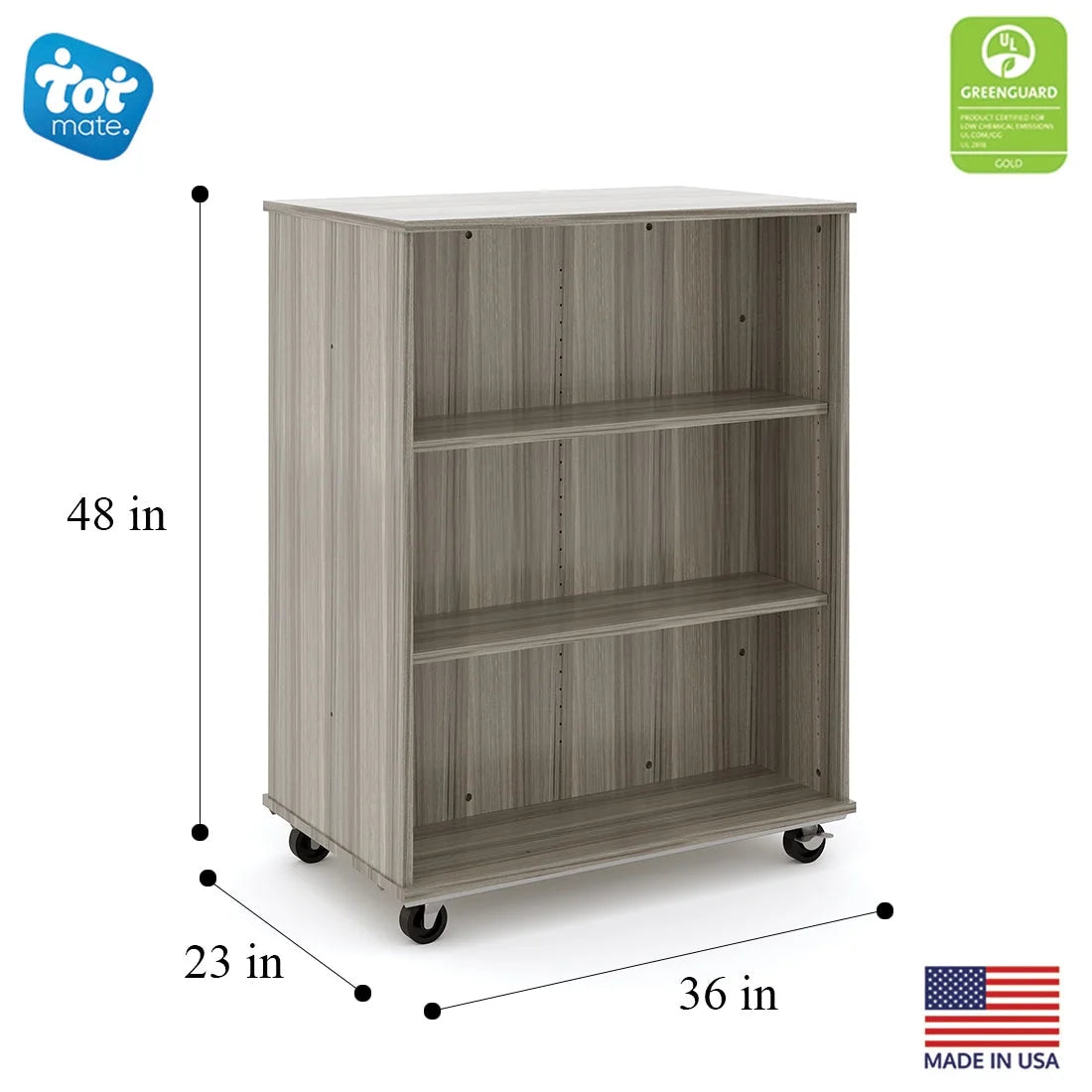Tot Mate Open Double Sided 3 Tier Mobile Shelves Wooden Classroom Bookcase, Red, 36"W x 23"D x 48"H