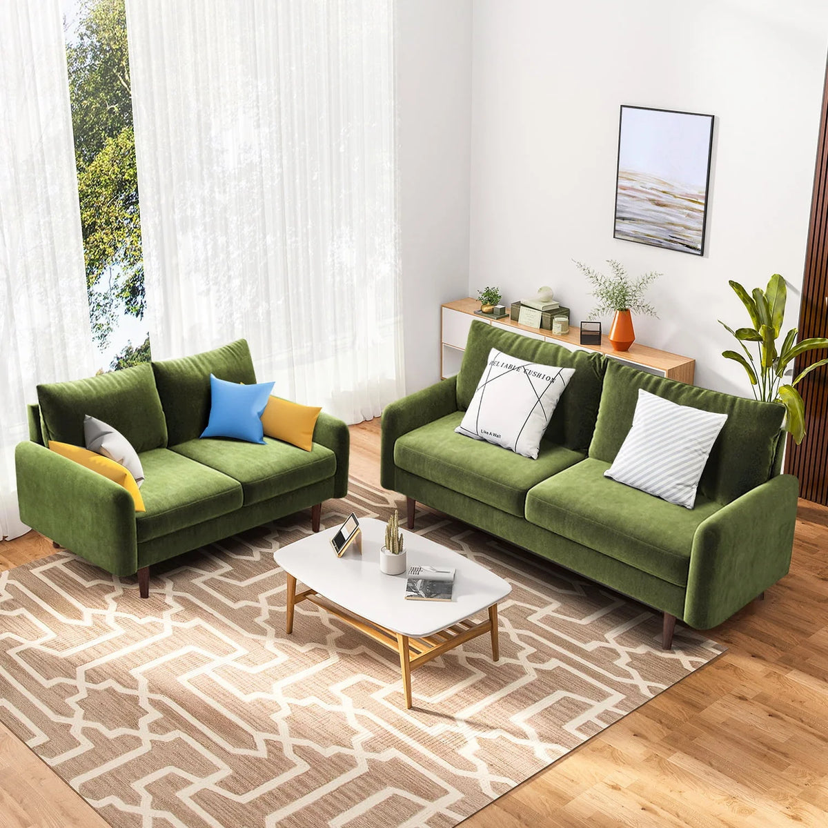 56.3'' Velvet Round Arm Loveseat, Couch with Solid Wood Frame, for Guest Room, Teenager's Room, and Small Apartment,33.1'' H x 56.3'' W x 31.1'' D