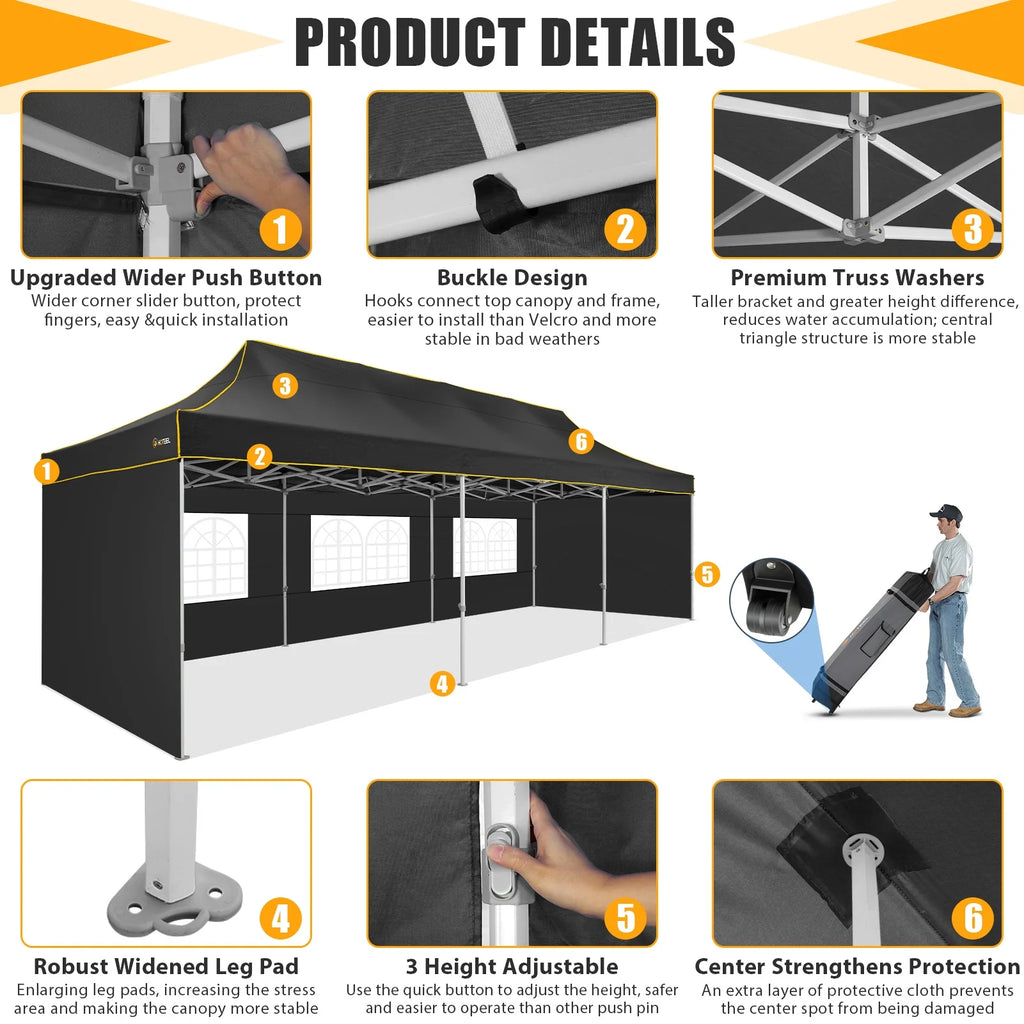 HOTEEL 10ft x 30ft Khaki Pop Up Outdoor Canopy, Waterproof
