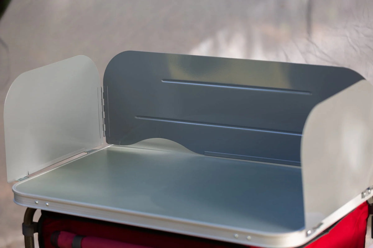 Trail Deluxe Camping Kitchen with Storage, Silver and Red, 31 Height" x 13 width" x 8.25 length"