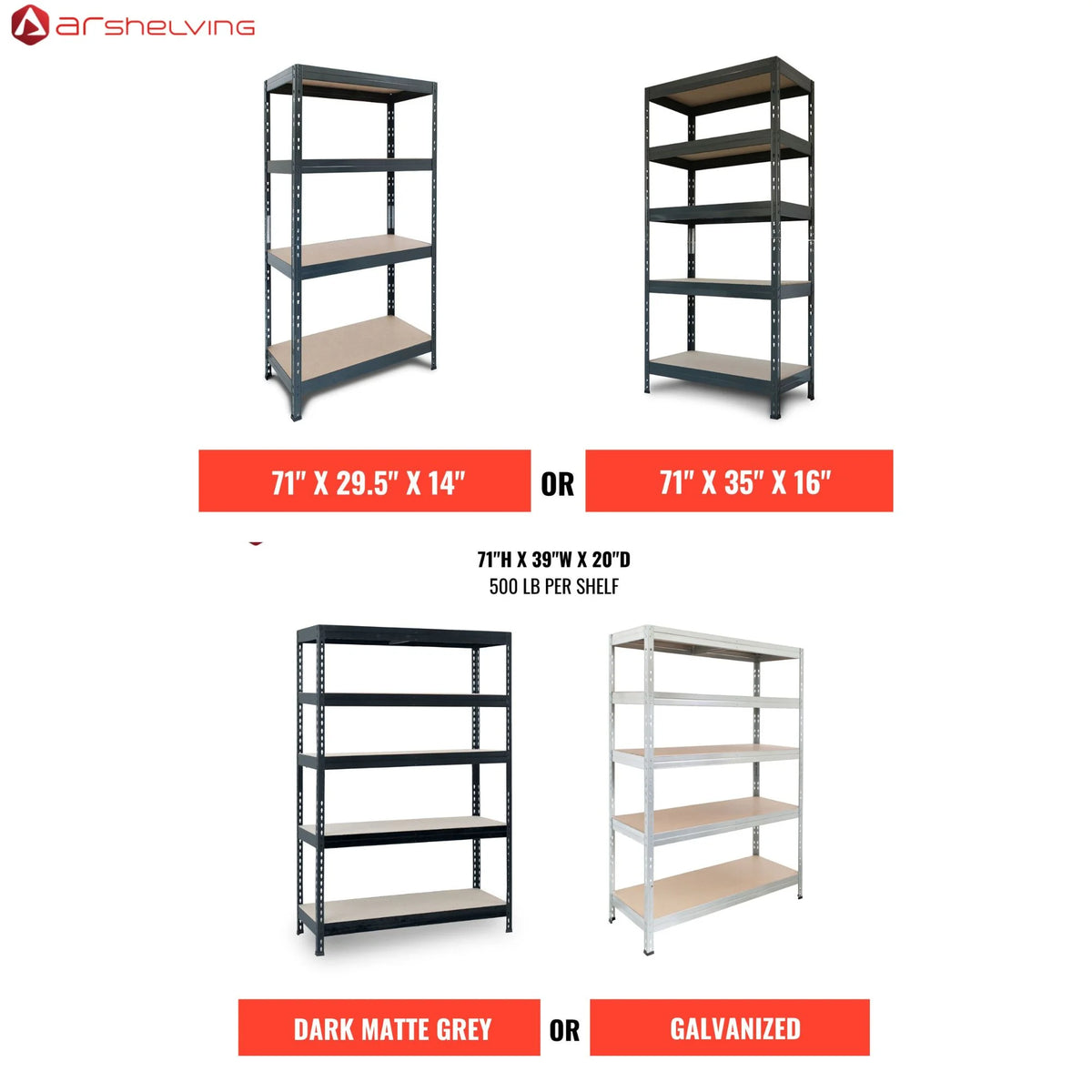 Ar Shelving 5- Tier Galvanized Steel Heavy Duty Garage Storage Shelving Unit with HDF Rack (39.2 in. W x 71 in. H x 20 in. D)
