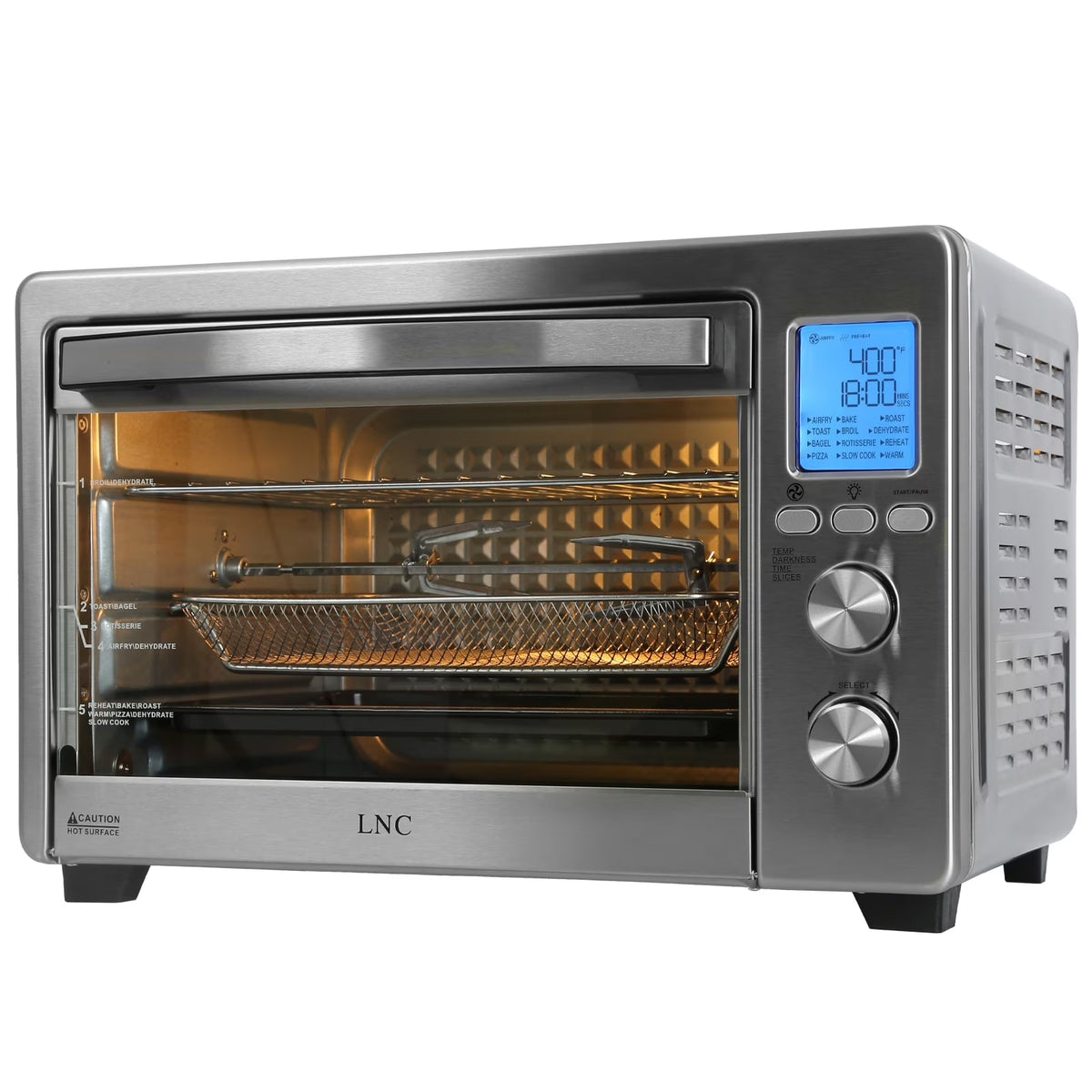 LNC 12-In-1 Large 34QT Countertop Toaster Oven Convection Rotisserie Air Fryer - 19.5" L x 15" W x 12.5" H Silver